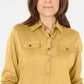 Karen Scott Women's Mixed Media Button Front Top Brown Size Small