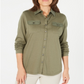 Karen Scott Women's Mixed Media Button Front Top Green Size Small