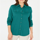 Karen Scott Women's Mixed Media Button Front Top Blue Size Medium