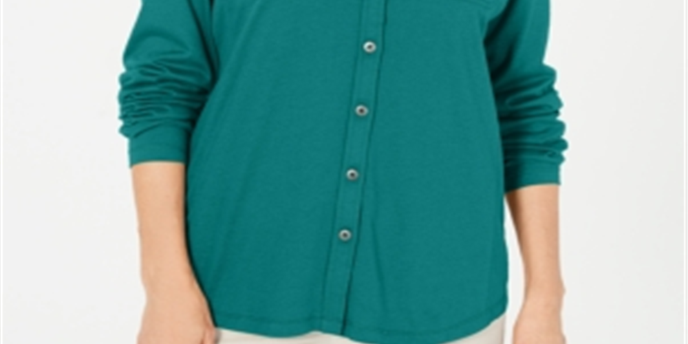Karen Scott Women's Mixed Media Button Front Top Blue Size Medium