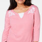 Karen Scott Women's Embroidered Cotton Layered Look Top Pink Size Small