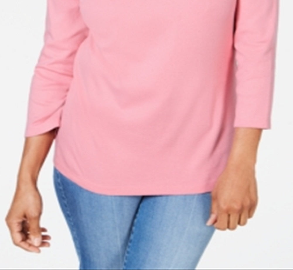 Karen Scott Women's Embroidered Cotton Layered Look Top Pink Size Small