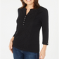 Karen Scott Women's Eyelet Front Cotton Henley Top Black Size Petite