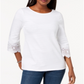 Charter Club Women's Cotton Lace Trim Top White Size Petite L