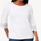 Charter Club Women's Cotton Lace Trim Top White Size Petite L