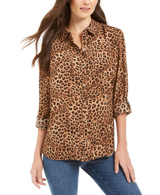 Charter Club Women's Animal Print Blouse Brown Size Large