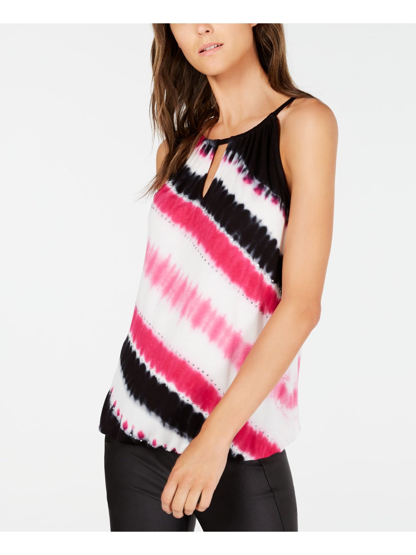 INC International Concepts Women's Embellished Tie Dye Sleeveless Top Black Size Medium