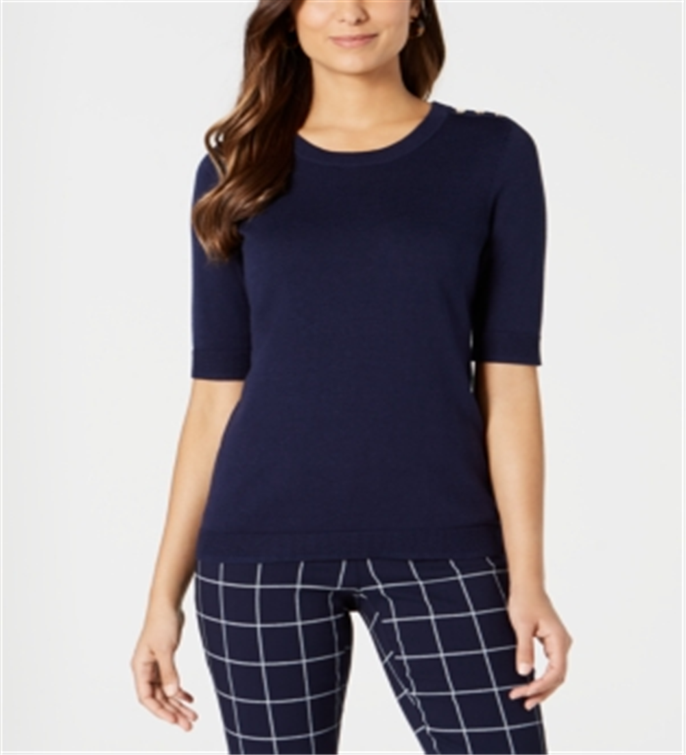 Charter Club Women's Elbow Sleeve Sweater Blue Size Petite Medium