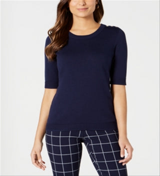 Charter Club Women's Elbow Sleeve Sweater Blue Size Petite Medium