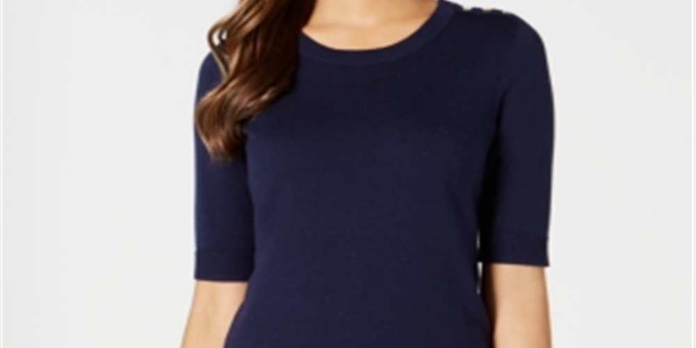 Charter Club Women's Elbow Sleeve Sweater Blue Size Petite Medium