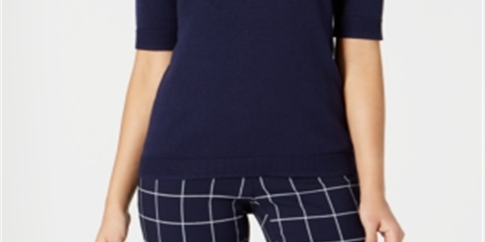 Charter Club Women's Elbow Sleeve Sweater Blue Size Petite Medium