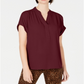 Charter Club Women's Split Neck Short Sleeve Top Red Size Petite
