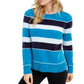 Maison Jules Women's Striped Metallic Chenille Sweater Blue Size X-Large