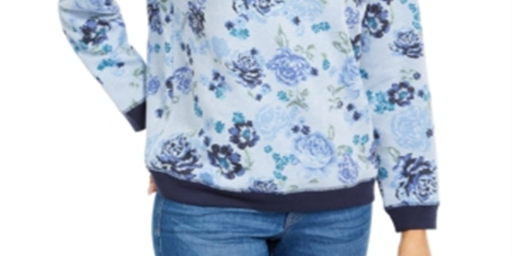 Karen Scott Women's Printed Crewneck Sweatshirt Blue Size Petite Medium