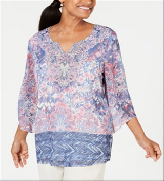 JM Collection Women's Embellished Angel Sleeve Top PinkSize L