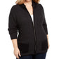 Karen Scott Women's Textured Zip Front Cardigan Black Size 1X