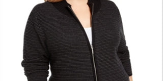 Karen Scott Women's Textured Zip Front Cardigan Black Size 1X