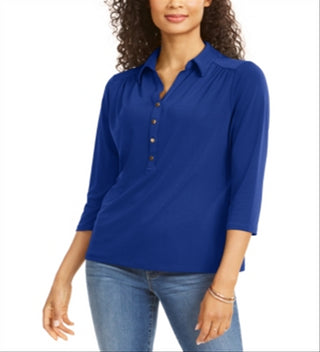 Charter Club Women's Knit Polo Shirt Blue Size XX-Large
