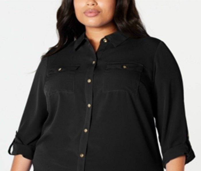 Charter Club Women's Button Front Shirt Black Size 3X