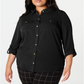 Charter Club Women's Button Front Shirt Black Size 3X
