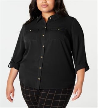 Charter Club Women's Button Front Shirt Black Size 3X