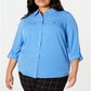 Charter Club Women's Plus Button Front Shirt Blue Size 2X
