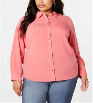 Charter Club Women's Plus Button Front Shirt Pink Size 4X