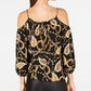 INC International Concepts Women's Cold Shoulder Patterned Spaghetti Strap Top Black Size X-Large