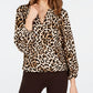 INC International Concepts Women's Leopard Print Surplice Top Yellow Size Small