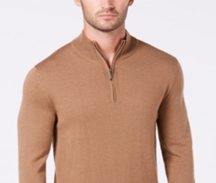 Club Room Men's Quarter Zip Wool Pullover Sweater Brown Size Large
