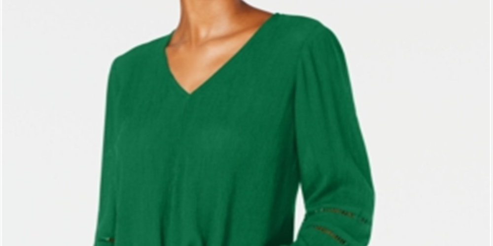 INC International Concepts Women'sTie Front Top Green Size Medium