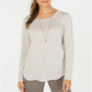 Style & Co Women's Long Sleeve Scoop Neck Top Brown Size Large