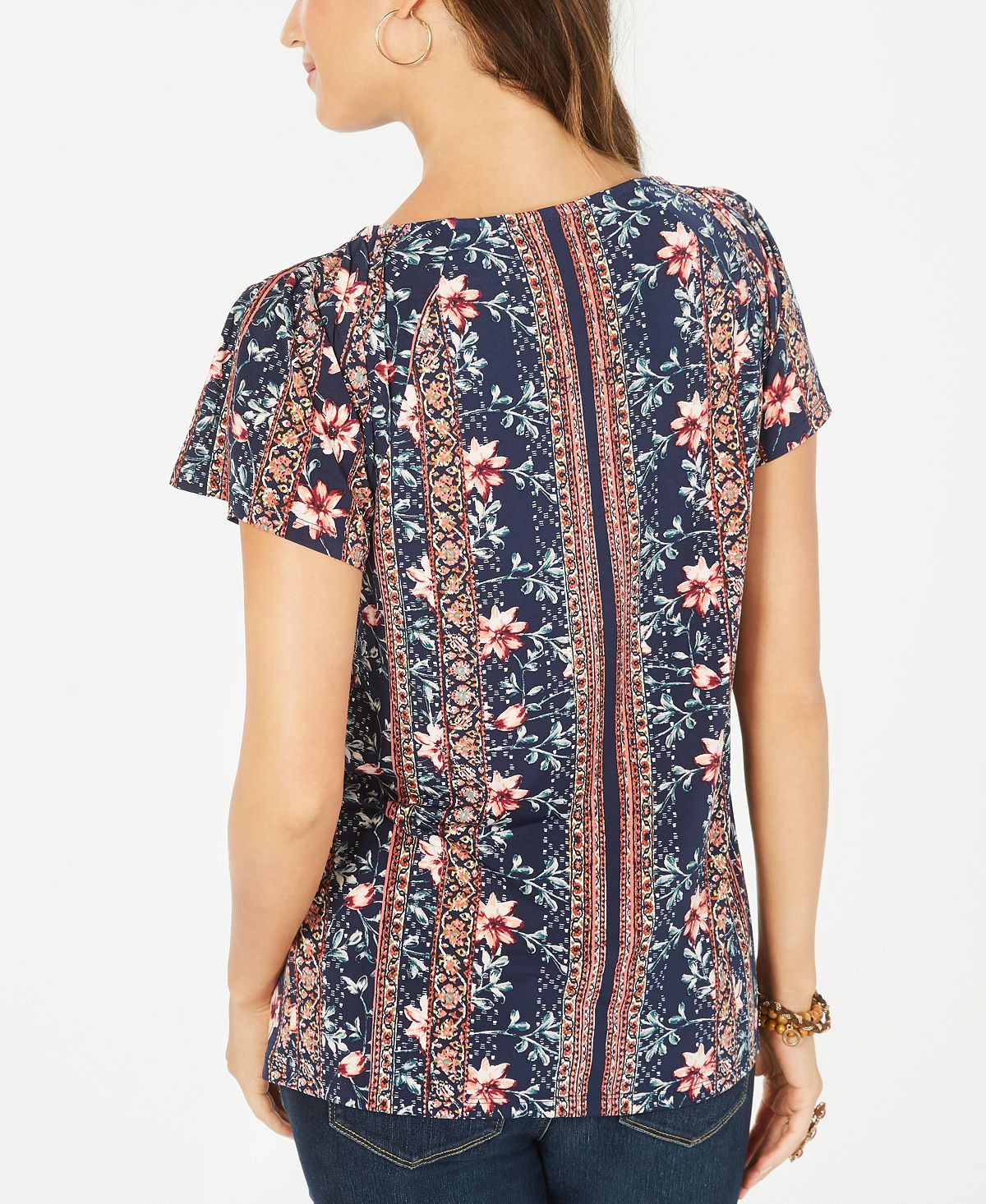 Style & Co Women's Floral Print Top Black Size Petite