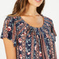 Style & Co Women's Floral Print Top Black Size Petite