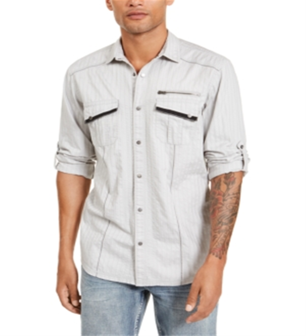INC International Concepts Men's Textured Utility Shirt Gray Size Small