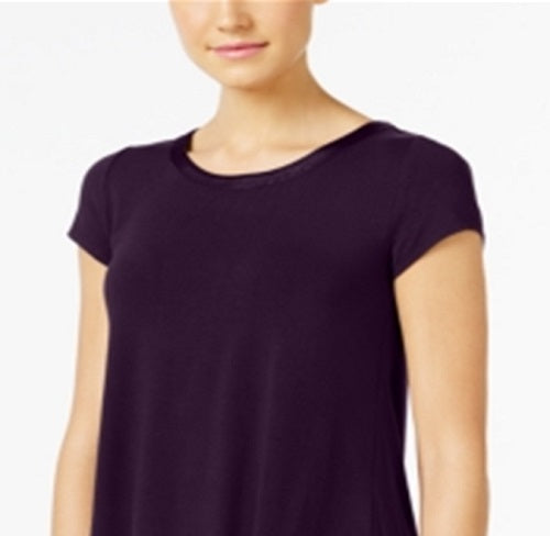 Alfani Women's Satin Trim High Low T-Shirt Purple Size XX-Large