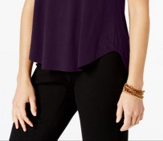 Alfani Women's Satin Trim High Low T-Shirt Purple Size XX-Large