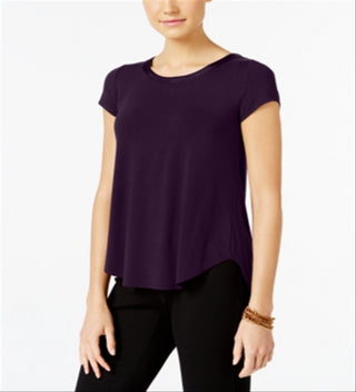 Alfani Women's Satin Trim High Low T-Shirt Purple Size XX-Large