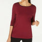 Alfani Women's Piped 3/4 Sleeve T-Shirt Wine Size XX-Large