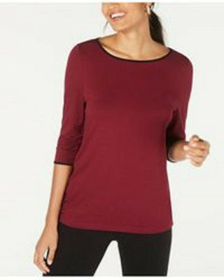 Alfani Women's Piped 3/4 Sleeve T-Shirt Wine Size XX-Large