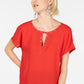 INC International Concepts Women's Keyhole Stud Knit Top Red Size Large