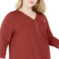 JM Collection Women's Solid Zip Top Red Size 3X