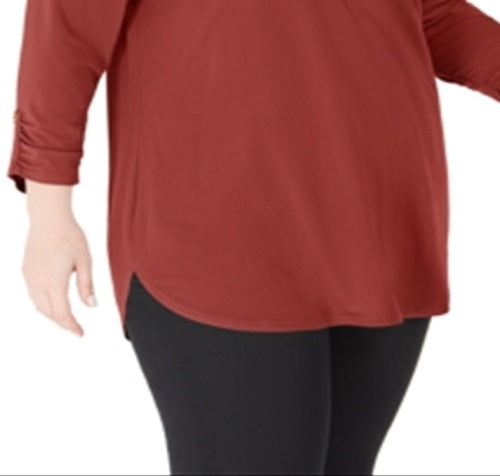 JM Collection Women's Solid Zip Top Red Size 3X