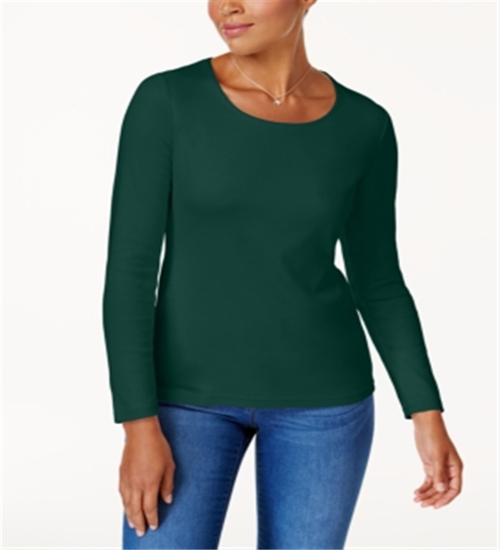 Karen Scott Women's Cotton Scoop Neck Top Green Size X-Large