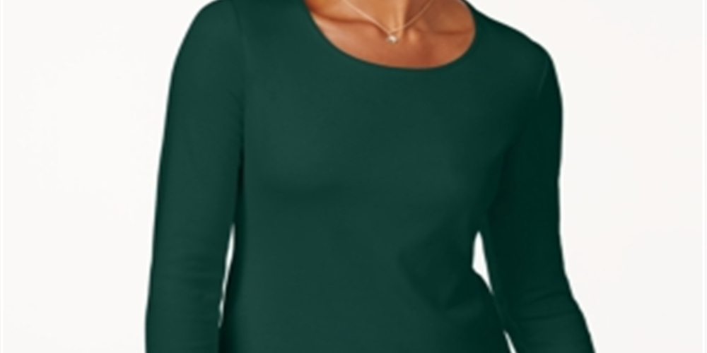 Karen Scott Women's Cotton Scoop Neck Top Green Size X-Large
