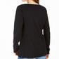 Karen Scott Women's Embellished Cotton Top Black Size X-Small