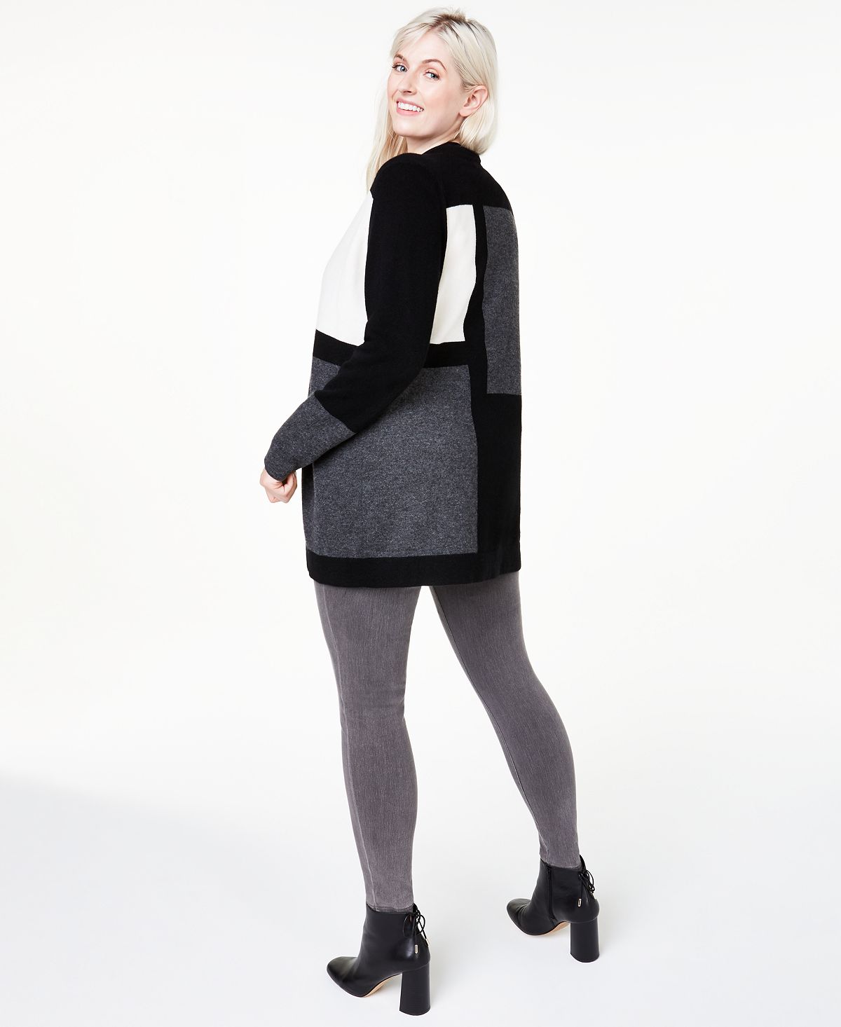 Charter Club Women's Plus Colorblock Cashmere Cardigan Black Size 3X