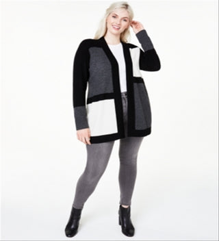 Charter Club Women's Plus Colorblock Cashmere Cardigan Black Size 3X