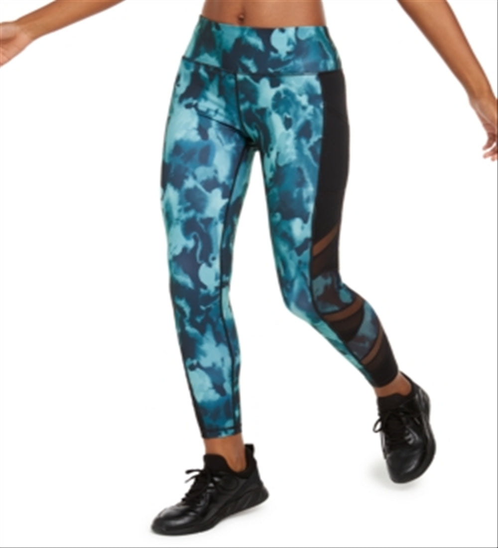 Ideology Abstract Camo Mesh-TrimLeggings Blue Size Small