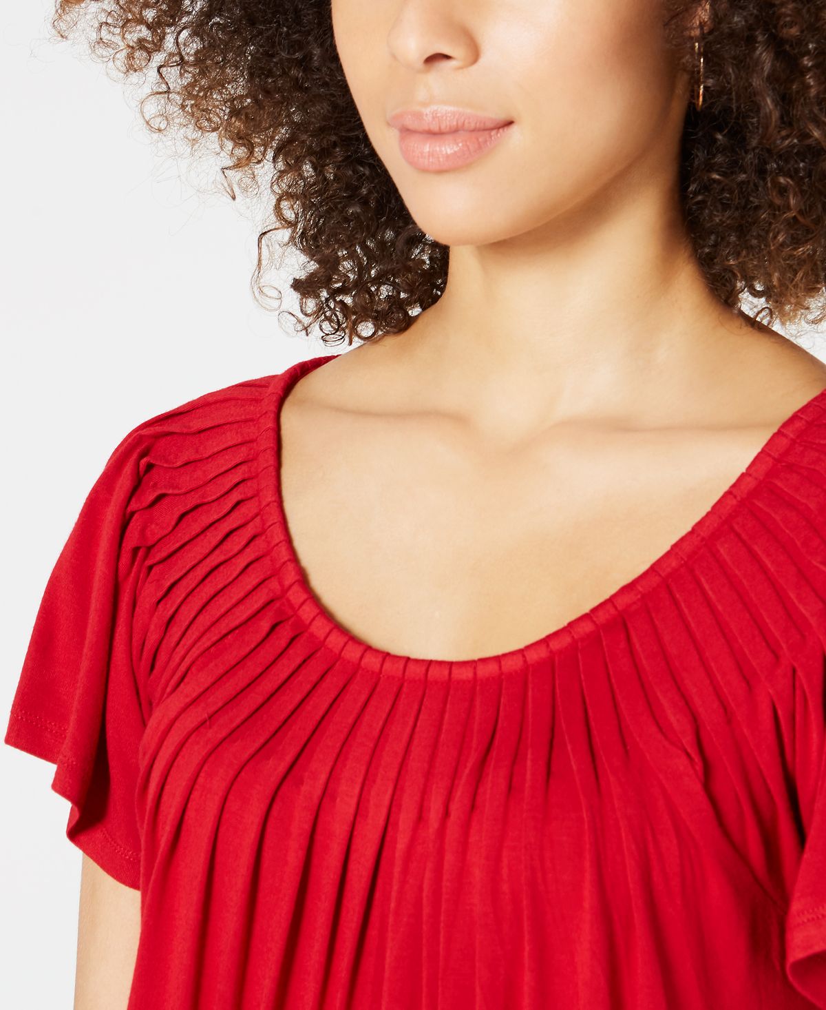 Style & Co Women's Flutter Sleeve Pintucked Top Red Size Petite